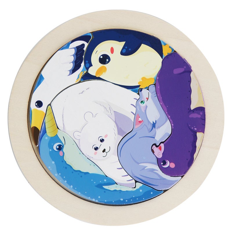 Wooden Children'S Animal Fruit Creative Three-Dimensional Round Jigsaw Puzzle Building Blocks Puzzle Tetris Building Blocks Toy - Image 1